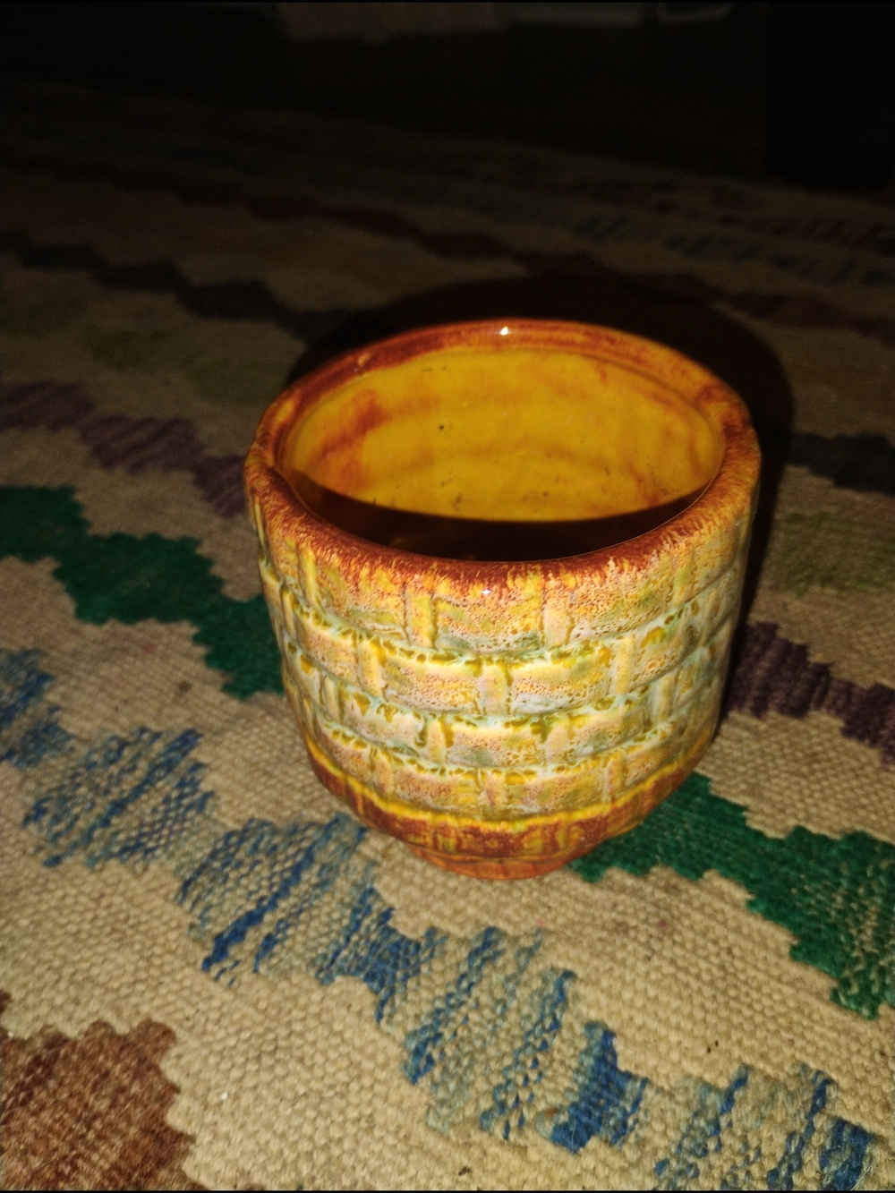 Haeger Vintage Artisan Yellow Glazed Ceramic Vase - Textured Brick Finish